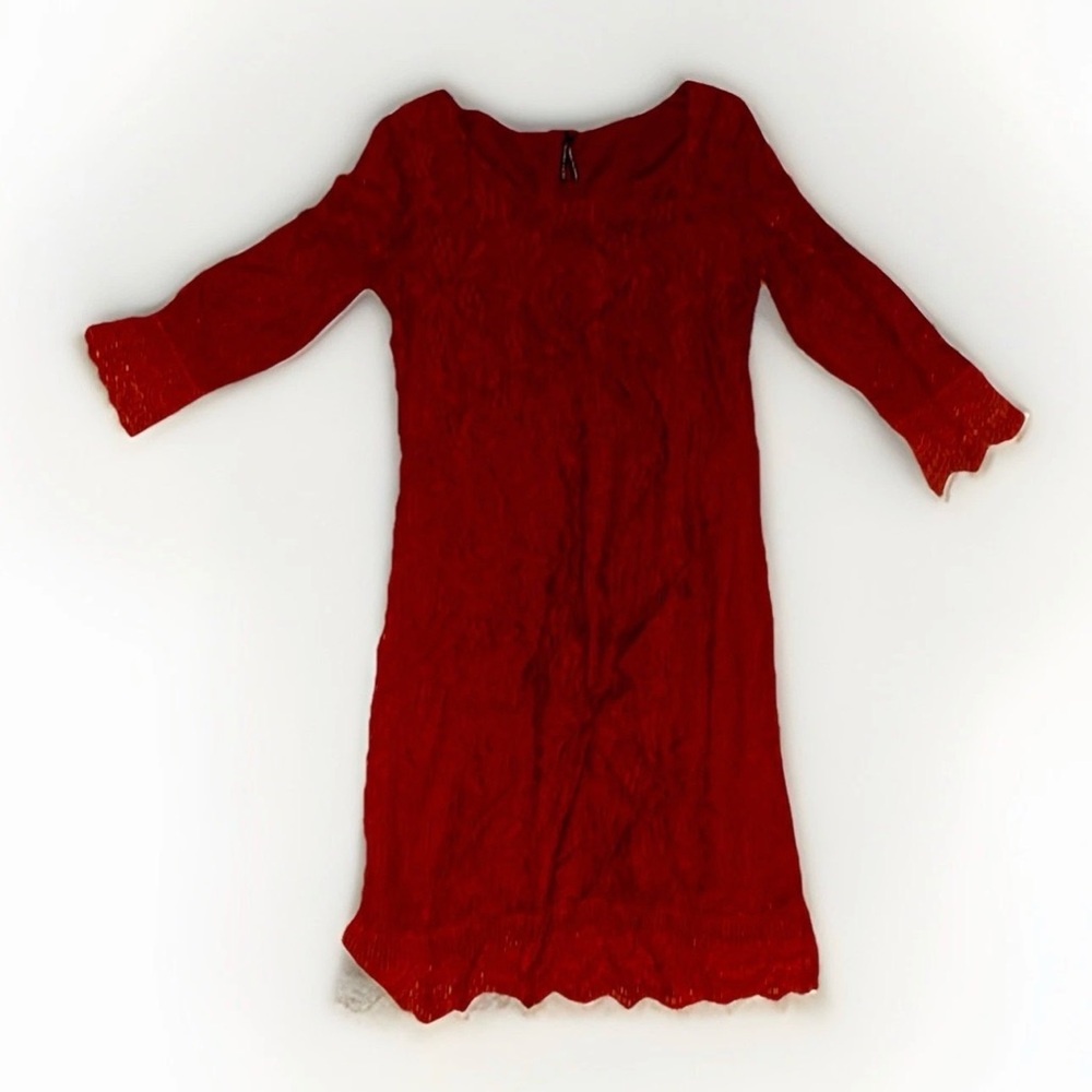 Lapis Red Long Sleeve Lace Dress